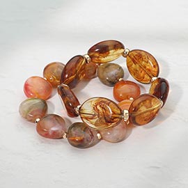 2PCS - Marbled Resin Pebble Beaded Stretch Multi Layered Bracelets