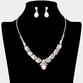 Teardrop Marquise Stone Cluster Rhinestone Paved Necklace