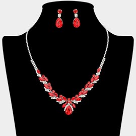 Teardrop Marquise Stone Cluster Rhinestone Paved Necklace