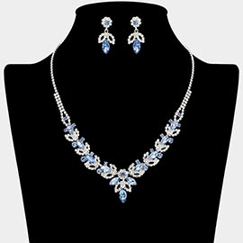 Marquise Stone Cluster Leaf Drop Rhinestone Paved Necklace