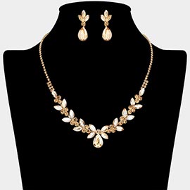 Teardrop Marquise Stone Cluster Rhinestone Paved Necklace
