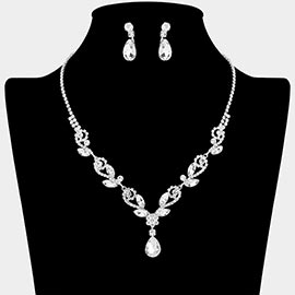Teardrop Marquise Stone Cluster Rhinestone Paved Necklace