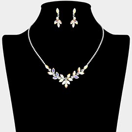 Marquise Stone Cluster Embellished Rhinestone Paved Necklace