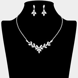 Marquise Stone Cluster Embellished Rhinestone Paved Necklace