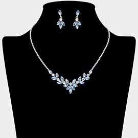 Marquise Stone Cluster Embellished Rhinestone Paved Necklace