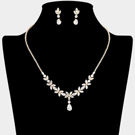 Teardrop CZ Stone Cluster Drop Floral Necklace