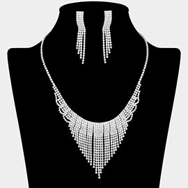Rhinestone Paved Fringe Accent Statement Necklace