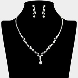 Pearl Bezel Marquise CZ Stone Cluster Link Vine Necklace