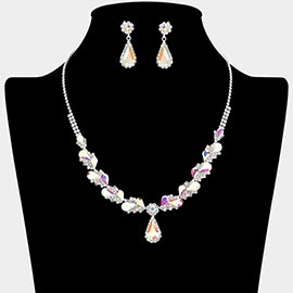 Teardrop Stone Pendant Accent Marquise Flower Stone Cluster Embellished Necklace