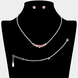 Classic Round Stone Link Rhinestone Paved Necklace