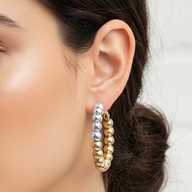 Gold Dipped Two Tone Beaded Hoop Earrings