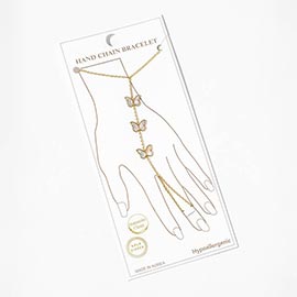 Gold Dipped Mother of Pearl Butterfly Charm Link Hand Chain Magnetic Bracelet