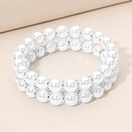 Double Row Pearl Beaded Stretch Bracelet