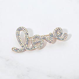 Rhinestone Paved LOVE Script Pin Brooch