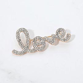 Rhinestone Paved LOVE Script Pin Brooch