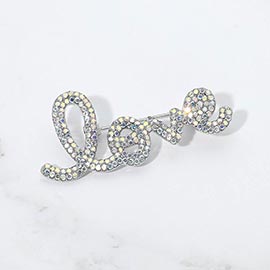 Rhinestone Paved LOVE Script Pin Brooch