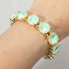 Round Stone Cluster Beaded Stretch Evening Bracelet