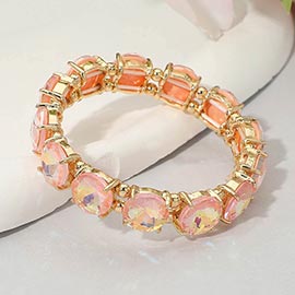 Round Stone Cluster Beaded Stretch Evening Bracelet