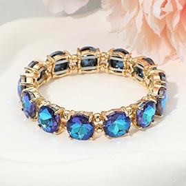 Round Stone Cluster Beaded Stretch Evening Bracelet