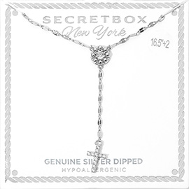 SECRET BOX_Genuine Silver Dipped Hypoallergenic Stone Pave Disc Accent Cross Drop Necklace