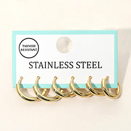 3Pairs - Stainless Steel Classic Huggie Hoop Earring Set