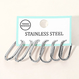 3Pairs - Stainless Steel Oval Huggie Hoop Earring Set