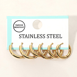 3Pairs - Stainless Steel Classic Huggie Hoop Earring Set