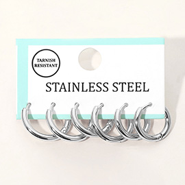3Pairs - Stainless Steel Classic Huggie Hoop Earring Set