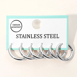 3Pairs - Stainless Steel Classic Huggie Hoop Earring Set
