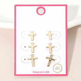 3Pairs - Gold Dipped Cross Stud Earrings Set