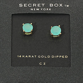 SECRET BOX_14K Gold Dipped CZ Round Stud Earrings