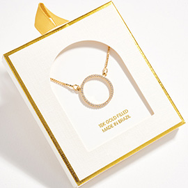 18K Gold Filled CZ Stone Paved Circle Pendant Necklace