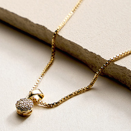 18K Gold Filled CZ Stone Paved Petit Round Pendant Necklace