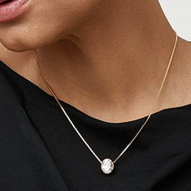 18K Gold Filled Oval Solitaire CZ Pendant Necklace