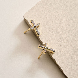 18K Gold Filled CZ Pave Crisscross Stud Earrings