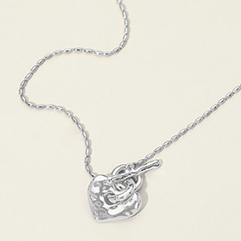 Hammered Metal Heart Toggle Necklace