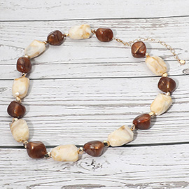 Chunky Faceted Marbled Resin Pebble Beaded Statement Necklace