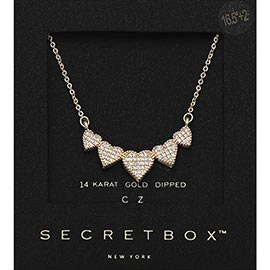 SECRET BOX_14K Gold Dipped CZ Pave Heart Link Pendant Necklace