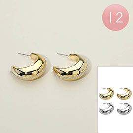 12Pairs - Chunky Metal Crescent Hoop Earrings