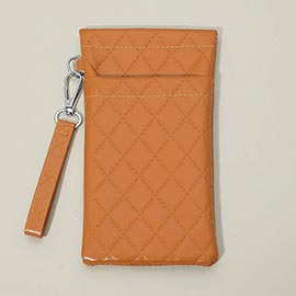 Faux Leather Quilted Sunglasses Phone Case Pouch Bag