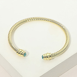 14K Gold Plated CZ Stone Tip Twisted Cable Cuff Bracelet