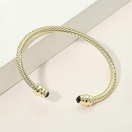 14K Gold Plated CZ Stone Tip Twisted Cable Cuff Bracelet