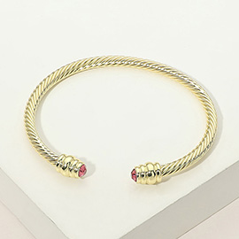 14K Gold Plated CZ Stone Tip Twisted Cable Cuff Bracelet