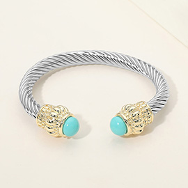 Stone Tip Twisted Cable Cuff Bracelet