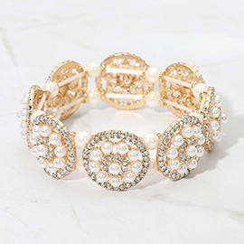 Pearl Floral Beaded Stretch Evening Bracelet