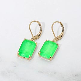 Rectangular Glass Stone Drop Dangle Earrings