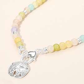Textured Metal Sand Dollar Charm Pendant Beaded Necklace