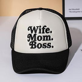 WIFE MOM BOSS Message Embroidered Trucker Hat