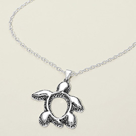 Antique Metal Open Sea Turtle Pendant Necklace