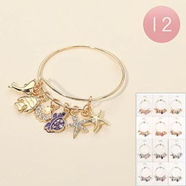 12PCS - Starfish Shell Dolphin Charm Bangle Bracelets